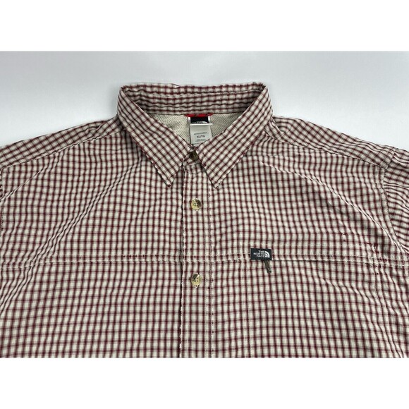 The North Face Shirt Mens Sz XL Red Plaid Outdoor Button Up Distressed Look - Picture 4 of 10